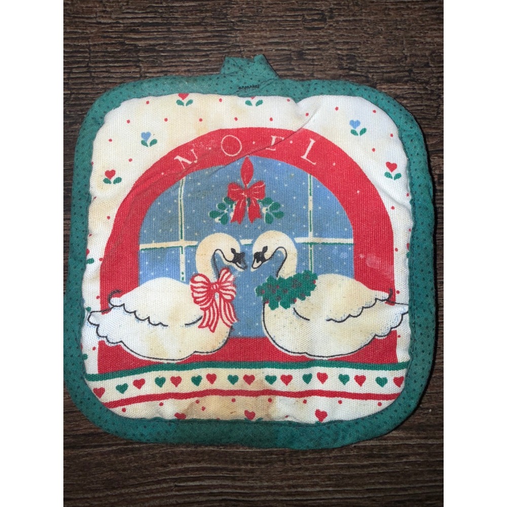 Vintage Noel Swan Christmas Potholders Festive Holiday Kitchen Decor - Picture 2 of 5